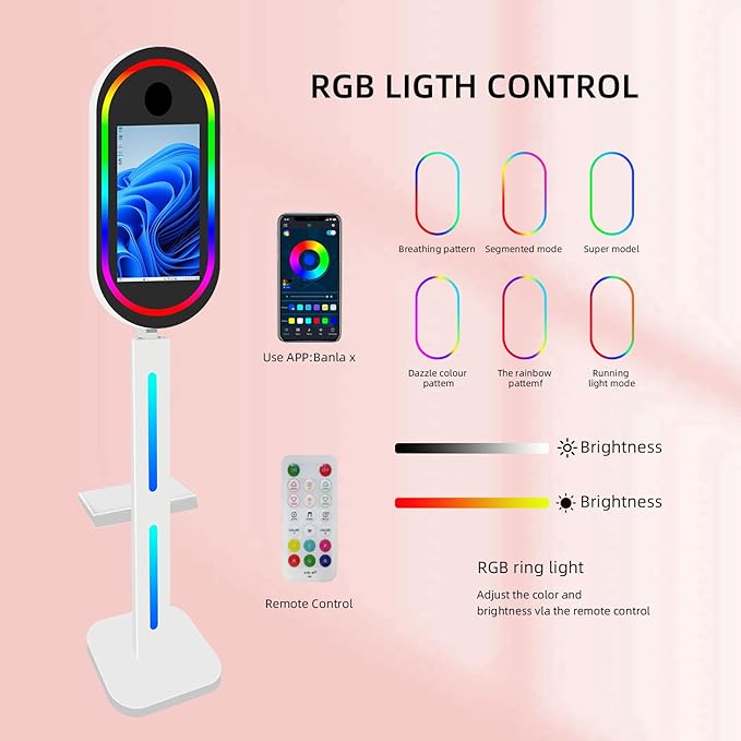 Oval Mirror Photo Booth with Flight Case,15.6 in Touch Screen Mirror Photo Booth Magic Mirror Photobooth Selfie for Party Events Wedding Rental (White, Without Camera Printer)