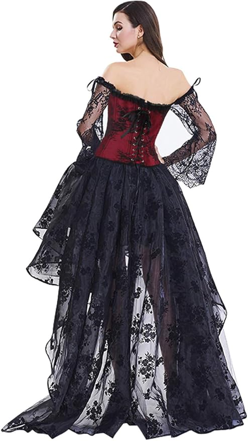Kimring Women's Steampunk Victorian Off Shoulder Corset Top with High Low Skirt