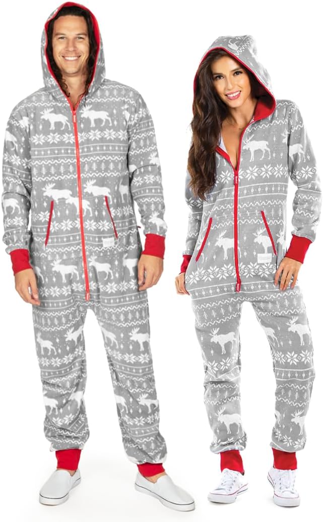 Tipsy Elves Christmas Onesies for Adults - Comfy Unisex Matching Holiday Jumpsuits with Convenient Pockets