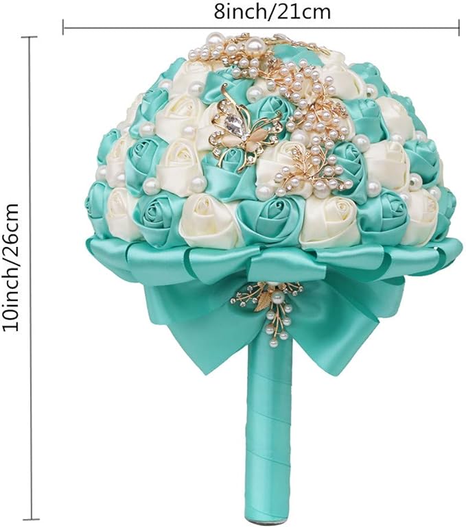 Handmade Wedding Bride Bridesmaid Bridal Bouquet Rose Holding Toss Artificial Flowers Bouquets with Satin Ribbon Pearls Rhinestone for Wedding Celebration Valentine’s Day Parties Bouquet Decor