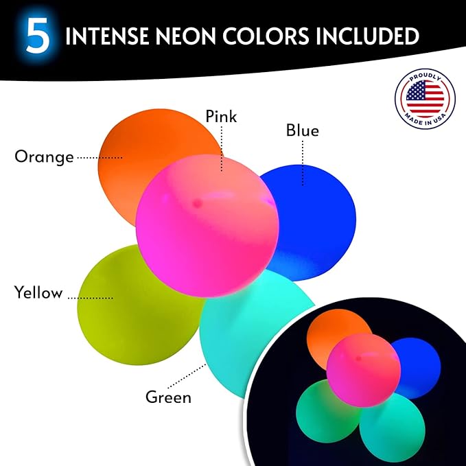 Glow King Neon Balloons - Fluorescent Neon Glow Party Balloons - Blacklight Reactive Party Supplies - Neon Party Decorations for Black Light Parties - (50)