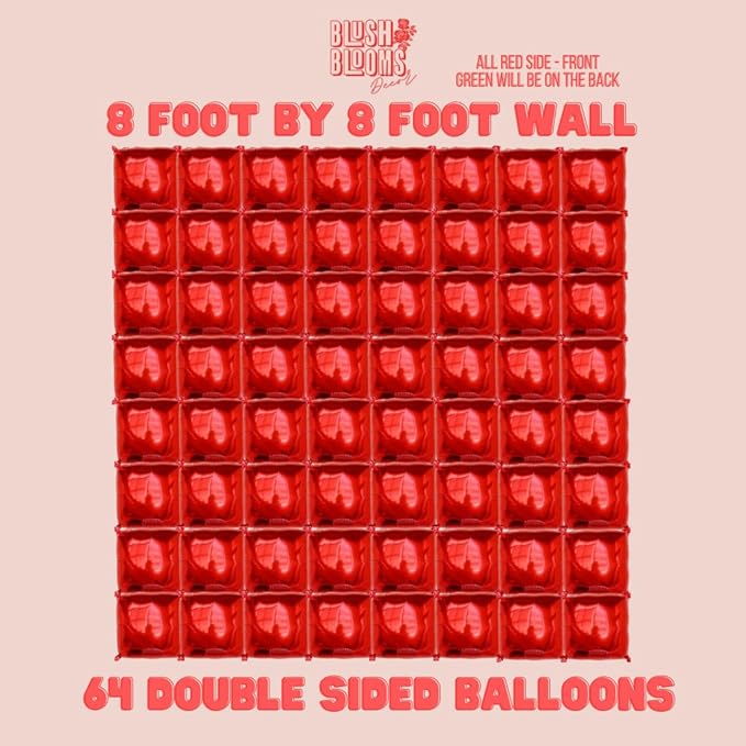 Black and Gold Foil Balloon Wall (64 Pack) | 8 Foot by 8 Foot Balloon Wall | Weddings, Birthdays, Showers, Parties, and Events (Red and Green)