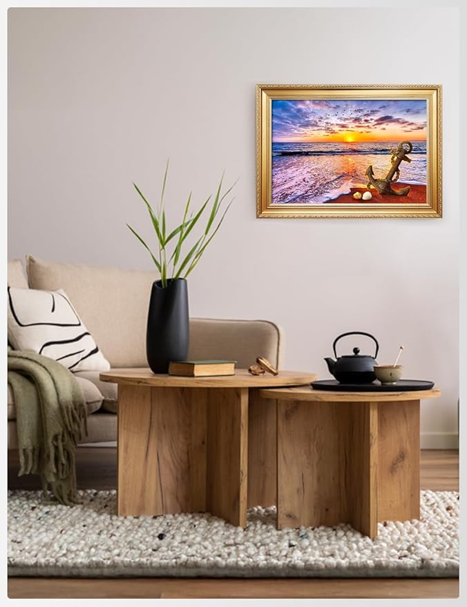 IPIC - "Anchored in Time Personalized Wall Art with Name and Date, Custom Beach Sunset Canvas Print with Solid Wood Frame, A Personalized Gift for Couple, Wedding, or Anniversary