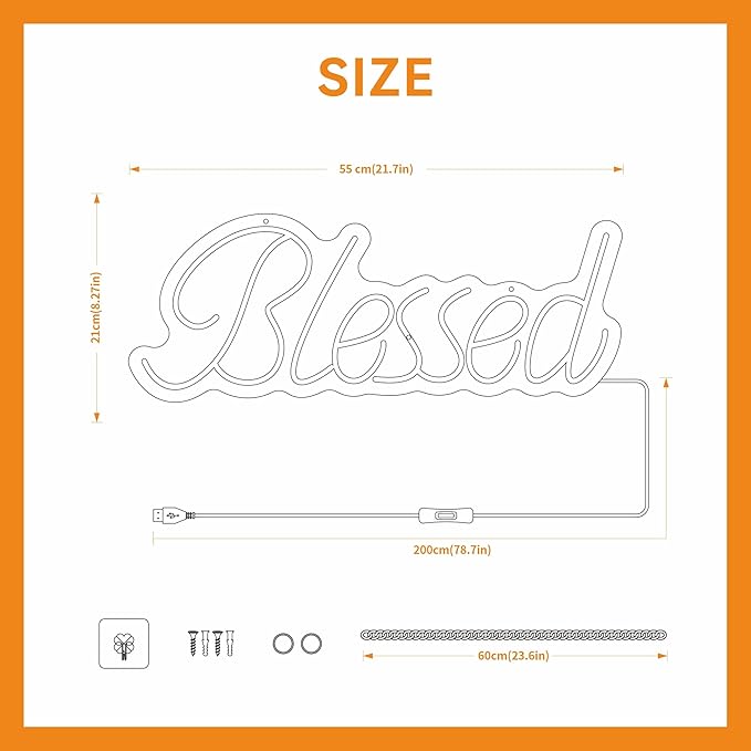 Blessed Neon Sign for Wall Decor Blessed LED Neon Lights for Teen Bedroom Decorations Neon Lights for Reunion Gifts Photo Prop USB 21.7x8.3 Inch (warm white)