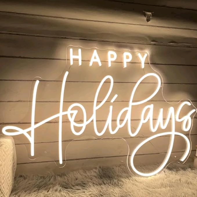 Happy Holidays Neon Sign, Custom Merry Christmas Decoration LED Neon Light Home Bar Shop Winter Festival Party Wall Art Decor Christmas Gift Size:18x11.5inches