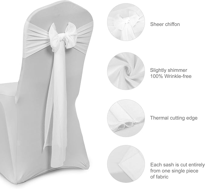 VDS Pack of 250, Ivory, Sheer Chiffon Chair Sashes Bows Chair Cover Back Tie Ribbon for Wedding Birthday Baby Shower Engagement Ceremony Event Party Banquet Restaurant Dining Chair Decoration