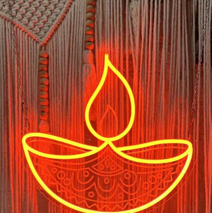 Diwali Diya Light Neon Sign, Happy Diwali LED Neon Light, Indian Diwali Party Home Wall Decor Hindu Festival Of Lights Size:20 x 18inches