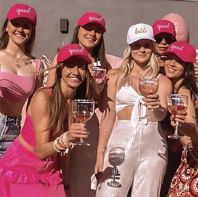 PartyGifts&beyond 6Packs Bachelorette Hat Bridesmaid Hat Bachelorette Party Favors Embroidered Bride Squad Baseball Cap
