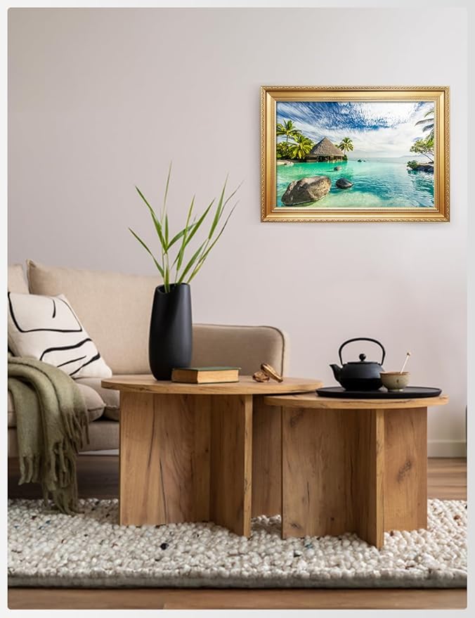 IPIC - "Tropical Memories Personalized Framed Wall Art, Custom Beach Canvas Print with Solid Wood Frame, A Personalized Gift with Name and Date for Couple, Wedding, or Anniversary
