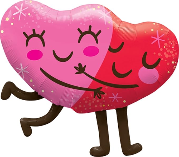 PMU Valentine's Day Hugging Hearts 36in Mylar-Foil Balloon (25/pkg) Pkg/1