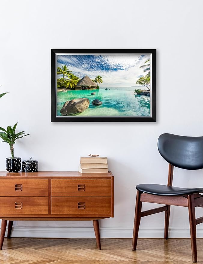 IPIC - "Tropical Memories Personalized Framed Wall Art, Custom Beach Canvas Print with Name and Date on Rock, A Personalized Gift for Couple, Wedding, or Anniversary, Coastal Home Decor