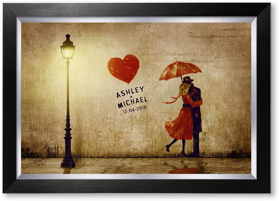 IPIC - Our First Kiss Personalized Framed Artwork for Romantic Anniversary and Wedding gifts; Picture size: 24x16, Framed Size: 27x19