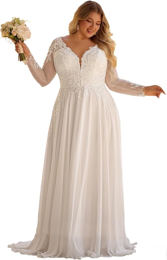Plus Size Wedding Dresses for Bride Long Sleeve Wedding Bridal Gowns with Lace Appliques Off Shoulder Bride Dress