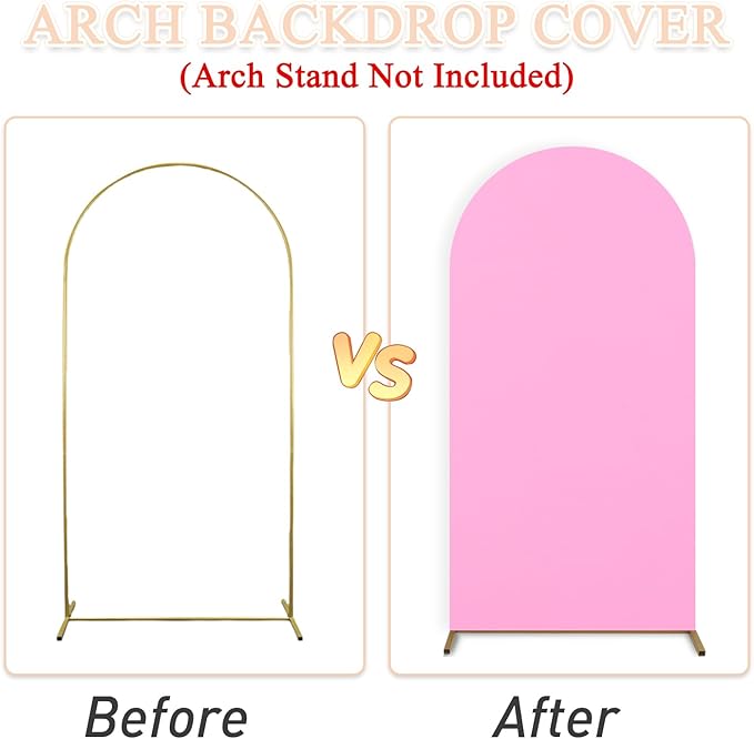 Wedding Arch Cover Pink Arch Backdrop Covers Set of 3 Arches Backdrop Stand Covers Spandex Fitted Round Balloon Arch Cover for Metal Arch Frame Baby Shower Birthday Garden Party 6ft 5ft 4ft