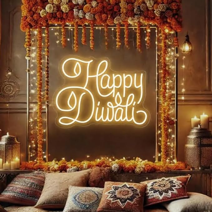 Happy Diwali Neon Sign,Shubh Diwali Diya LED Neon Light Sign, Indian Diwali Party Wall Decor Hindu Festival Of Lights, Diwali Gift Size:20 x 14.5inches