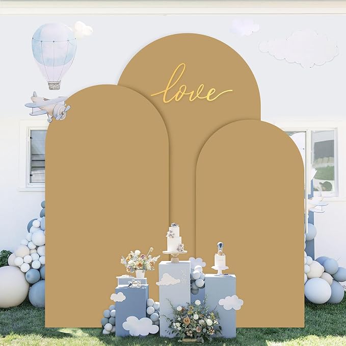 Set of 3 Wedding Arch Covers 6ft 6.6ft 7.2ft Brown Arch Cover for Chiara Backdrop Stands Tan Spandex Arches Stand Cover Balloon Arched Covers Stretchy Backdrop for Baby Shower Party Ceremony