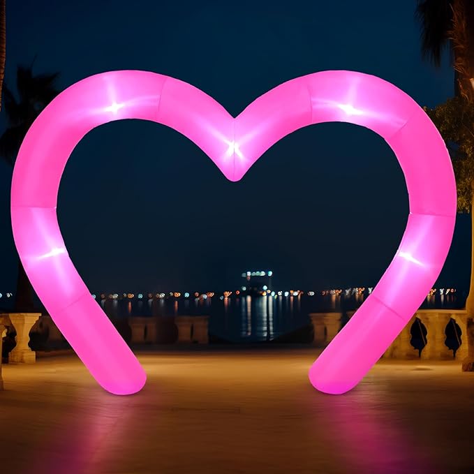 Shappy 9 FT Valentine Inflatables Outdoor Decorations Heart Blow up Inflatable Archway with Build in LEDs for Indoor Outdoor Lawn Yard Garden(Pink)