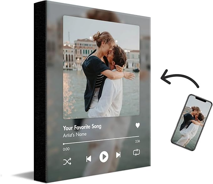 Personal-Prints CUSTOM SONG | Custom Song Title and Photo Wedding Wall Art Gift | Personalized Photos & Song | Anniversary, Wedding, Valentine's Day Gift (16"x20" Stretched Canvas)