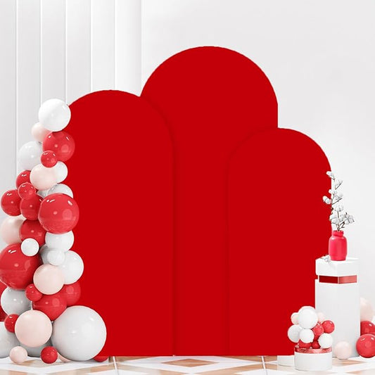 Arch Covers Set of 3 Red Wedding Arch Cover 7.2FT 6.6FT 6FT Arch Spandex Covers for Metal Frame Stand Balloon Arched Stand Cover Round Top Backdrop Fabric for Wedding Birthday Party Decor