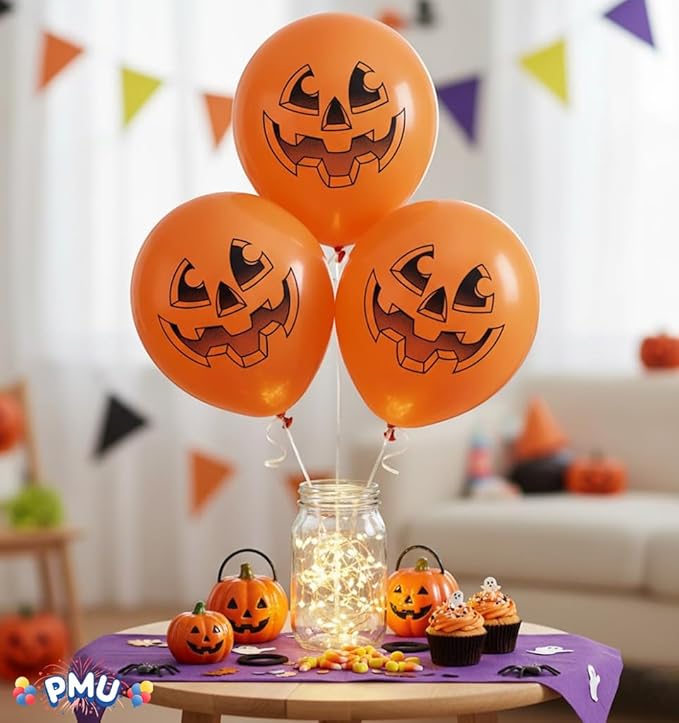 PMU Halloween Balloons 17 Inch PartyTex Bright Orange Jack-O-Lantern Latex Pkg/100
