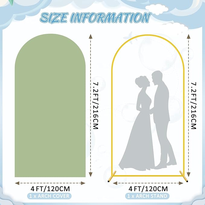 FOTSHARER 7.2 FT Wedding Arch Backdrop Stand and Sage Green Arch Cover Wedding Backdrop Arch Stand with Cover Gold Wedding Arches for Ceremony Happy Birthday Party Bridal Baby Shower Arbor Decorations