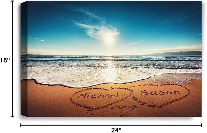 IPIC - Heart in Heart, Personalized Artwork with Names and Date on, Customized Gift for Anniversary,Wedding,Birthday and Holidays. Total Size:24" W x 16" H