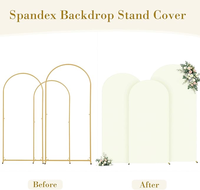 Ivory Arch Covers 3 Set - 6.6FT, 7.2FT, 8FT Ivory Arch Backdrop Cover Spandex Wedding Arch Stand Covers for Bridal Shower Wedding Baby Shower Birthday Party Banquet Photo Background Decorations