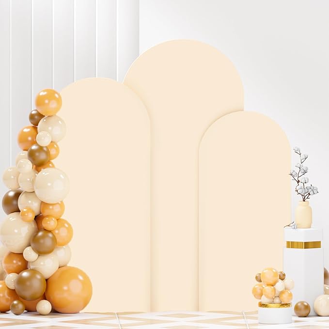 Beige Arch Cover Set 6FT 6.6FT 7.2FT Spandex Arch Stand Covers Chiara Round Top Arch Cover for Wedding Half Arch Covers Arch Stand Cover for Baby Shower Party