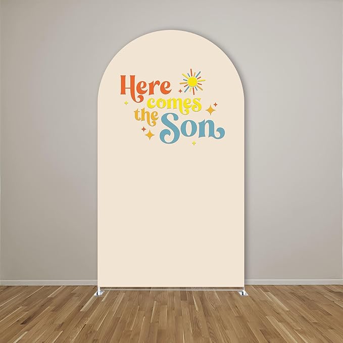 Here Comes The Son Arch Backdrop Cover First Trip Around The Sun Baby Shower Decorations Arch Spandex Cover Groovy Sunshine Birthday Party Fiesta (6.6x3.3ft Cover,19)