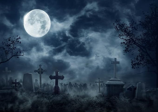 BELECO 10x8ft Fabric Halloween Cemetery Zombies Photography Backdrop Scary Graveyard Spooky Dark Night Full Moon Background Zombie Party Decorations Horror Hallowmas Kids Adults Photo Booth Props