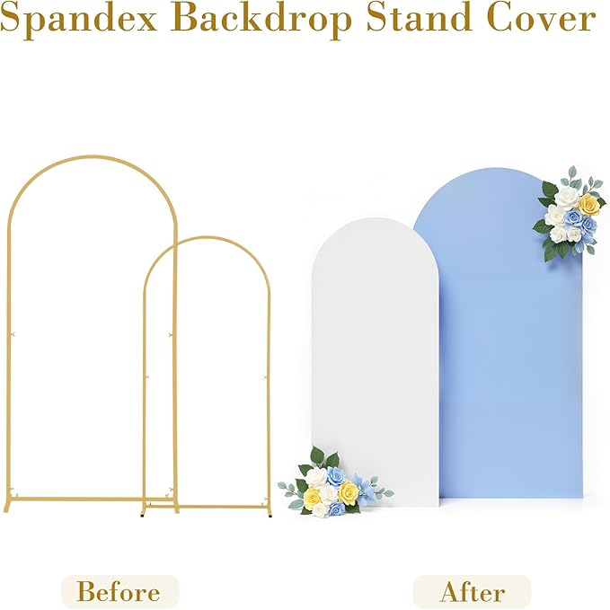 White Blue Photo Arch Backdrop Cover Set of 2 Spandex 7.2 and 6ft Arch Covers Stretchy Backdrop Baby Shower Arch Stand Covers for Boys Birthday Party Wedding Balloon Arch Background Decorations