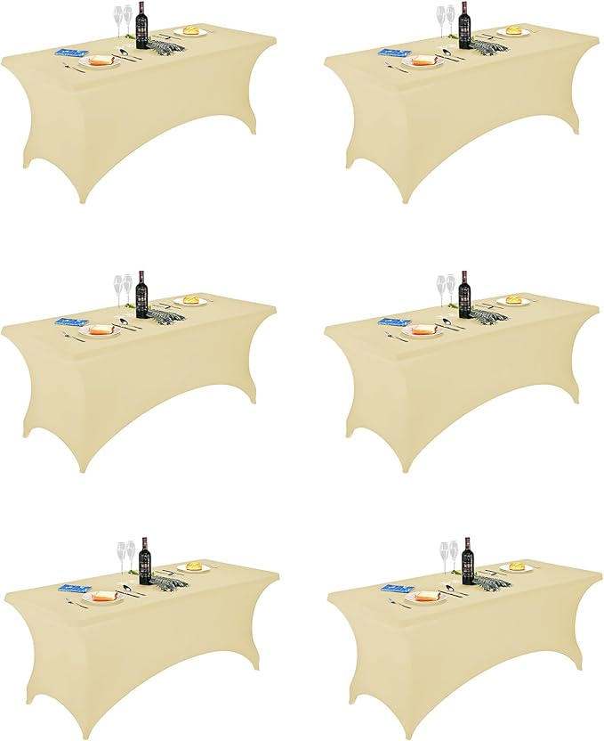 FORLIFE 6Pack Spandex Table Covers 6ft，Fitted Tablecloth for 6ft Rectangular Tables, Stretch Patio Table Covers, Universal Spandex Table Cover for Wedding, Banquet, Party - Champnge