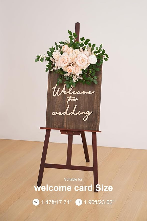2pcs Babypink Deluxe Welcome Sign Artificial Flowers Wedding Backdrop Garland Hanging Floral Arrangements for Ceremony Reception Entryway Board Sweetheart Table
