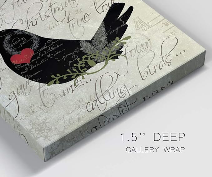 Renditions Gallery Twelve Days of Christmas Wall Art, Four Calling Birds, Cute Winter Artwork, Holiday Song Decor, Premium Gallery Wrapped Canvas, Ready to Hang, 32 in H x 32 in W, Made in America