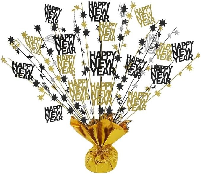 PMU 12Pc New Year's Eve Bursting Centerpiece for Table Decor, Table Balloon Weights| for Theme Party Decorations Supplies Gold |15in