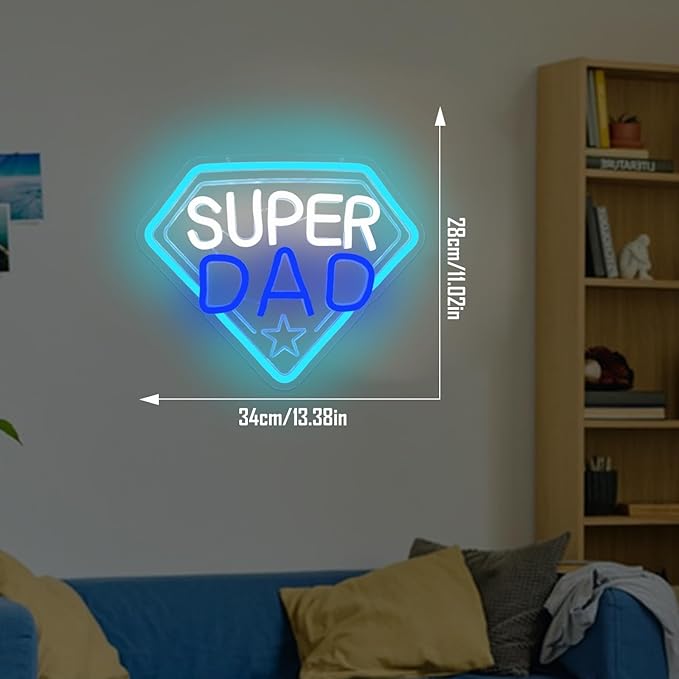 Ajoyferris Fathers Day Neon Sign Super Dad Led Sign Dimmable Father‘s Day Decorations New Dad Neon Lights Super Dad Decorations for Father Dad Birthday Gifts