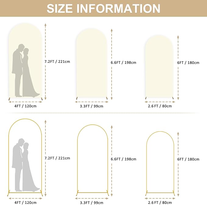 Metal Arch Stand and Cover Set 6FT 6.6FT 7.2FT Wedding Arch Stand with Ivory Arched Cover Balloon Stand Frame Chiara Backdrop Covers for Wedding Ceremony Birthday Party Banquet Decoration