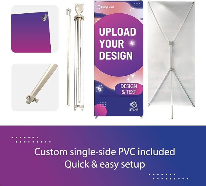 BillyPrint Custom Banner with X Stand 32x78" | Personalized X Banner Stand for Advertising, Stores, TradeShow, Restaurant, Event, Birthday & Party | Fast delivery | HD Print With Travel Bag - 1 unit