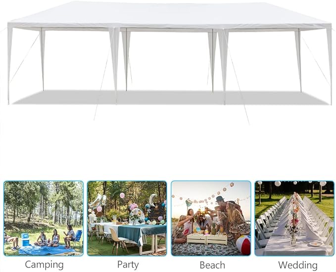 Outdoor Party Tent - Wedding & Birthday Event Canopy with Removable Sidewalls & Transparent Window (10'x30'/0 Sidewalls White)