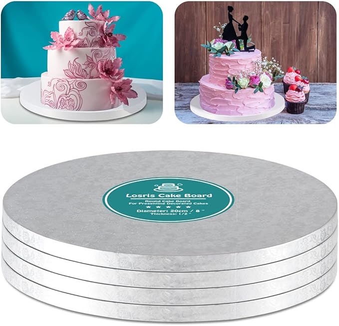 Silver Cake Drum Round 16 Inch Cake Boards with 1/2-Inch Thick Smooth Edges for Multi Tiered Birthday Wedding Party Cake Drums Board