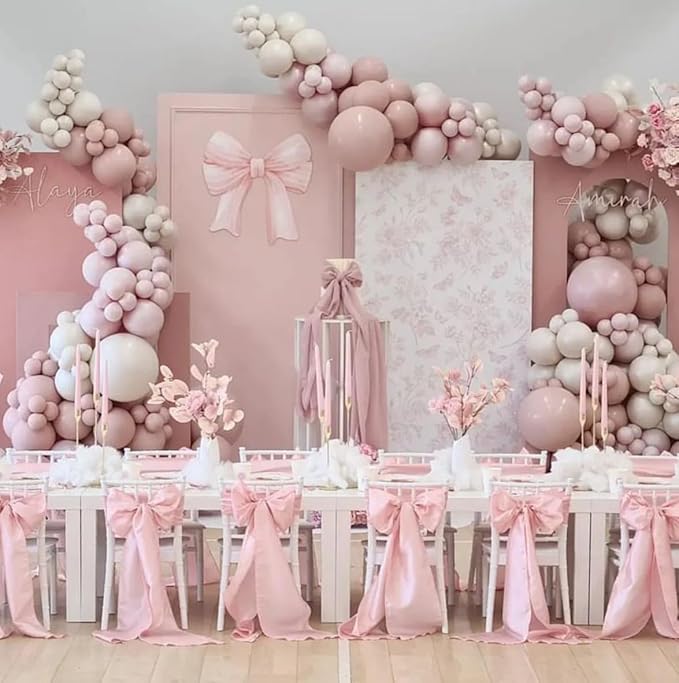 Arch Backdrop Cover Baby in Bloom Baby Shower Arch Stand Spandex Fabric Cover Blue Flowers Floral Pink Bows Girls Birthday Party Baptism Decorations (3.3X6.5ft,G-4032)