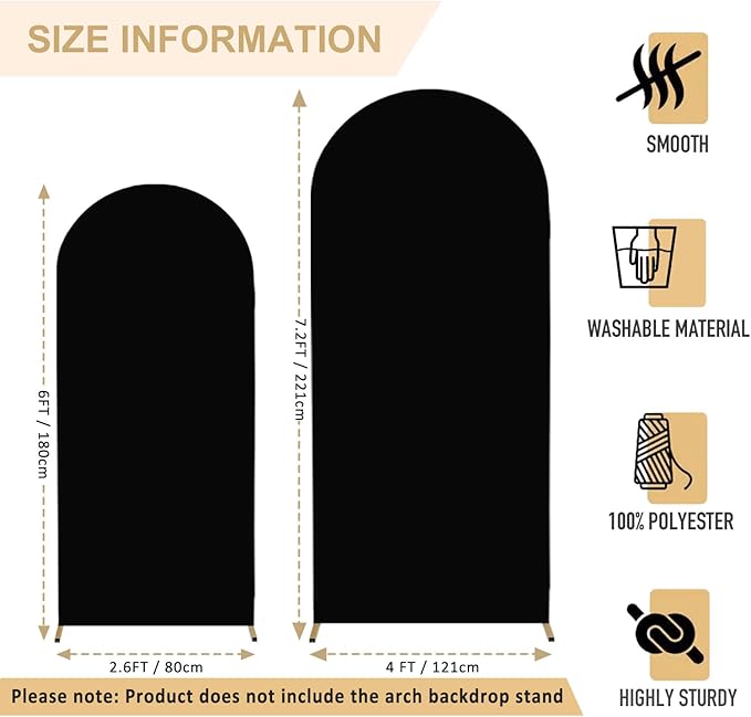 Wedding Arch Cover Black Arch Cover 6FT 7.2FT Spandex Arch Backdrop Cover Set of 2 Chiara Arch Backdrop Stand Cover Fitted Arch Frame Cover Garland Arch Stand Cover for Anniversary Party