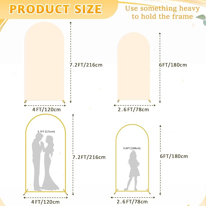 Beige Arch Cover Set of 2 Metal Arch Stand and Cover Set Gold Wedding Arch Backdrop Stand 6&7.2ft Spandex Arch Cover Balloon Arch Backdrop Stand with Cover for Wedding Party Decoration