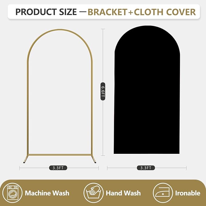 Arch Backdrop Stand and Cover Set, Metal Balloon Arch Backdrop 6.6ft, Gold Arched Stand Frame for Wedding, Parties,Birthday, Backdrop Decorations (Black,6.6ft)