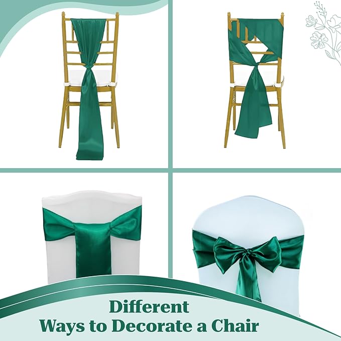 VDS Satin Chair Sashes Chair Cover Back Tie Sateen Bows Ribbon for Wedding Birthday Graduation Engagement Ceremony Event Party Banquet Venue Hotel All Dining Chair Decoration (75PC) (Emerald Green)