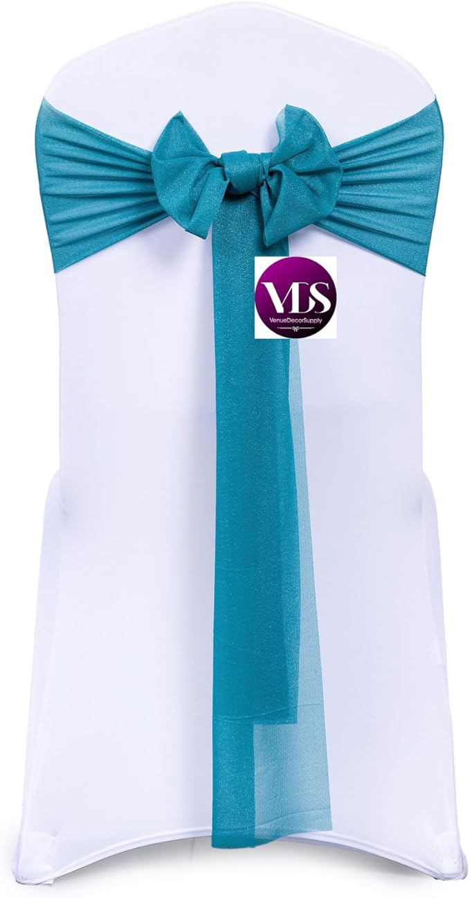 VDS Pack of 200, Dark Teal, Sheer Chiffon Chair Sashes Bows Chair Cover Back Tie Ribbon for Wedding Birthday Baby Shower Engagement Ceremony Event Party Banquet Restaurant Dining Chair Decoration