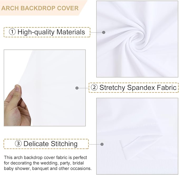 Metal Arch Stand and Cover Set 7.2FT 6.6FT 6FT Balloon Wedding Arch Stand with White Spandex Wedding Arch Cover Set of 3 Gold Arch Stand Frame for Birthday Party Reception Decor