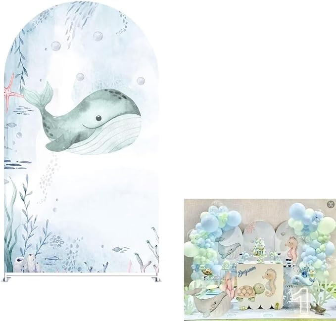 Arch Covers Underwater Birthday Party Decorations Chiara Arched Photography Backdrop Stand Cover for Kids Baby Shower Mermaid Sea Parties Props (3.3x6.5ft Cover,GX-2961)