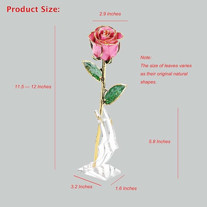 Anniversary Rose Gift for Her, Gold Dipped Rose is Attractive Luster and Natural Shape, Best Gifts for Anniversary Wedding Valentines Day (Pink Original Rose with Stand)