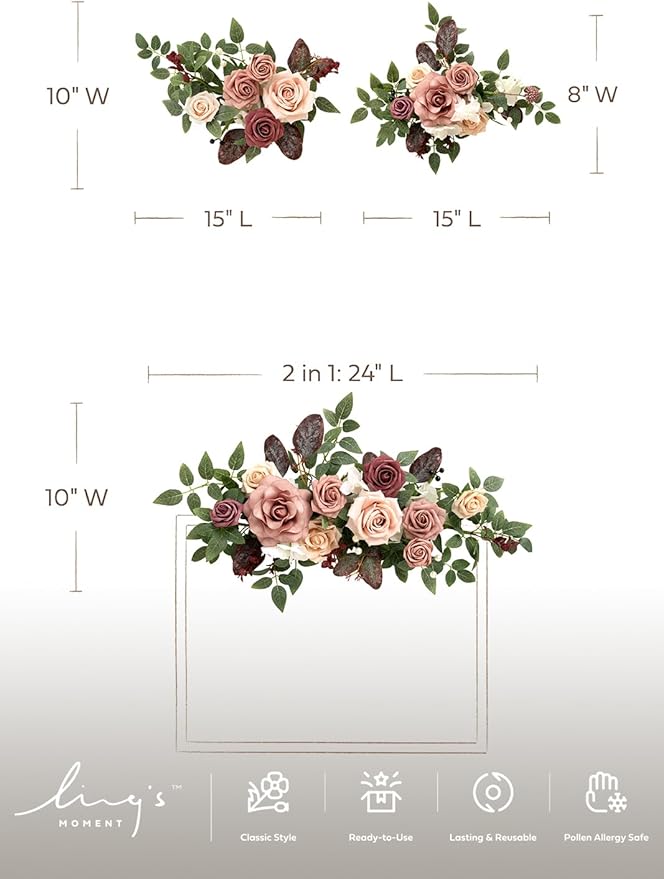 Ling's moment 2pcs Wedding Floral Swag Welcome Sign Artificial Flowers Backdrop Garland Dusty Rose & Mauve Ceremony Reception Wall Home Decorations Entryway Faux Outdoor Board Head Table Decor